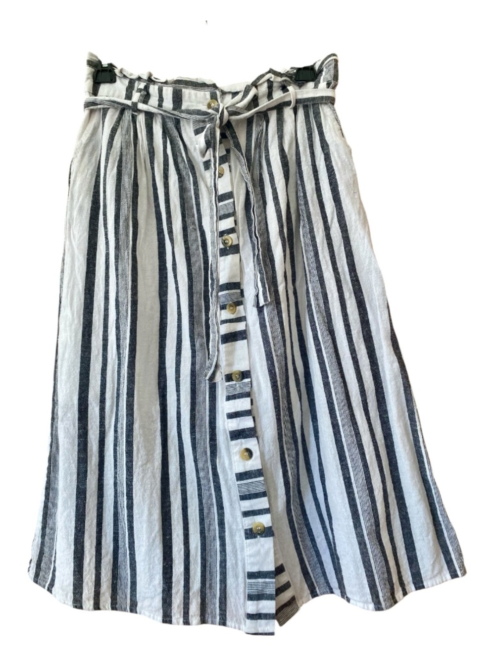Title: Chances R Striped Linen Blend Paperbag Waist Midi Skirt Size S